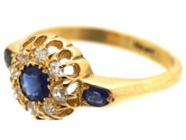 Edwardian 18ct Gold, Sapphire & Diamond Cluster Ring with Sapphire Set Shoulders