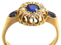 Edwardian 18ct Gold, Sapphire & Diamond Cluster Ring with Sapphire Set Shoulders