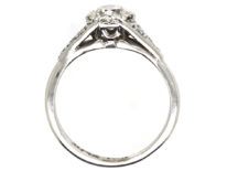 Art Deco 18ct white Gold, Platinum & Diamond Solitaire Ring with Diamond Set Shoulders