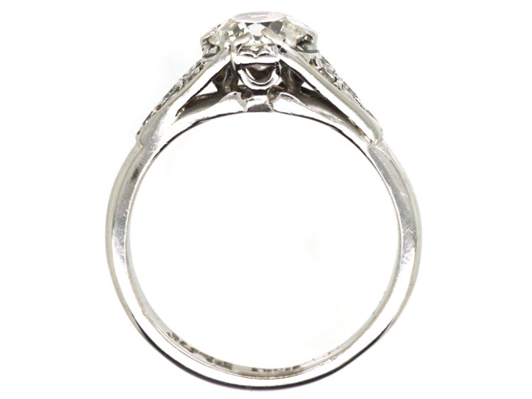 Art Deco 18ct white Gold, Platinum & Diamond Solitaire Ring with Diamond Set Shoulders