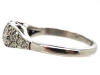 Art Deco 18ct white Gold, Platinum & Diamond Solitaire Ring with Diamond Set Shoulders