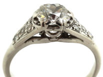 Art Deco 18ct white Gold, Platinum & Diamond Solitaire Ring with Diamond Set Shoulders
