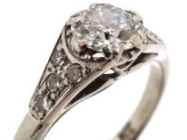 Art Deco 18ct white Gold, Platinum & Diamond Solitaire Ring with Diamond Set Shoulders