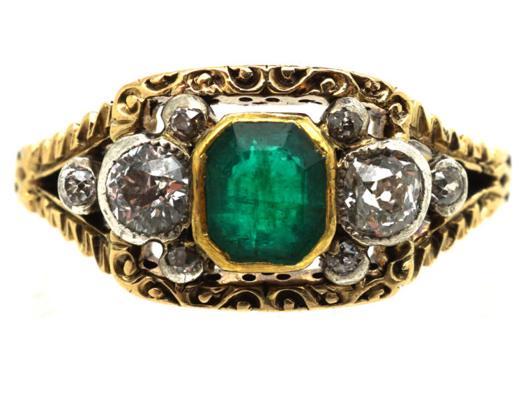 Victorian 18ct Gold, Emerald & Diamond Ring