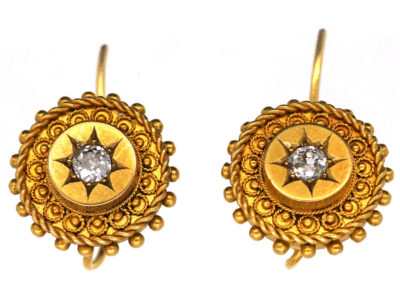 Victorian 18ct Gold Earrings Set With a Diamond