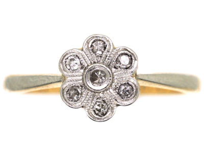 Edwardian 18ct Gold, Platinum Diamond Small Cluster Ring