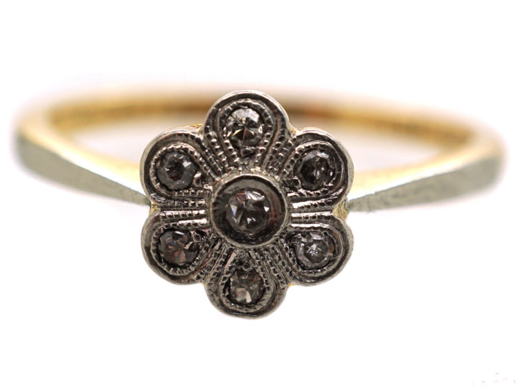 Edwardian 18ct Gold, Platinum Diamond Small Cluster Ring