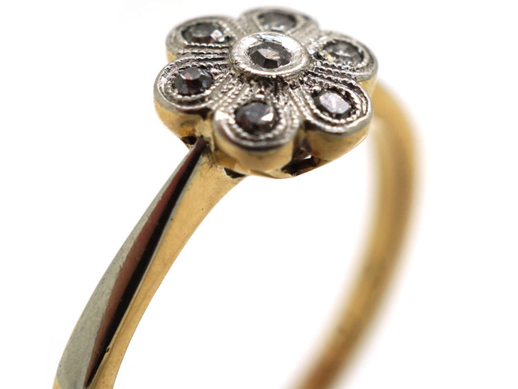 Edwardian 18ct Gold, Platinum Diamond Small Cluster Ring