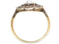Edwardian 18ct Gold, Platinum, Rose Diamond & Natural Pearl Cluster Ring
