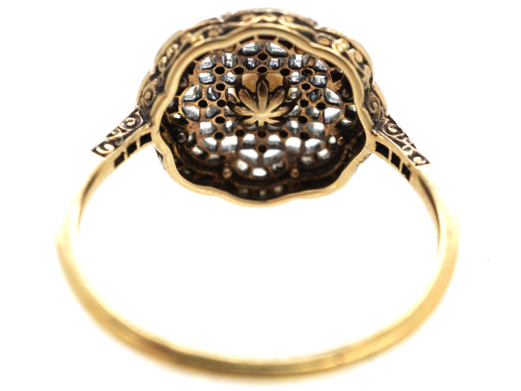 Edwardian 18ct Gold, Platinum, Rose Diamond & Natural Pearl Cluster Ring