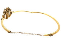 Edwardian 15ct Gold, Moonstone & Diamond Double Heart Bangle