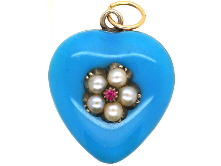 Victorian Gold, Blue Enamel & Natural Split Pearl & Ruby 