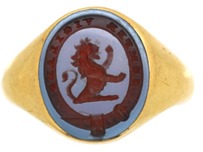 18ct Gold & Carnelian Signet Ring with Lion Intaglio