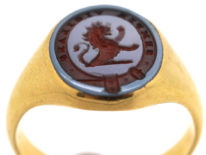 18ct Gold & Carnelian Signet Ring with Lion Intaglio