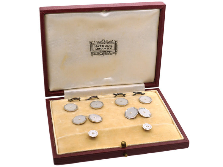 Art Deco 9ct White Gold Dress Set in Original Case