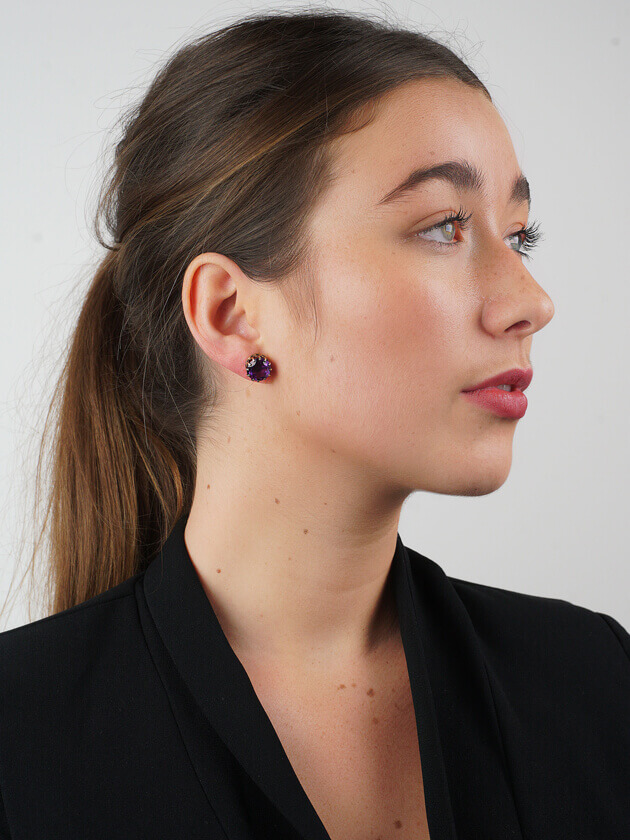 9ct Gold & Amethyst Round Stud Earrings