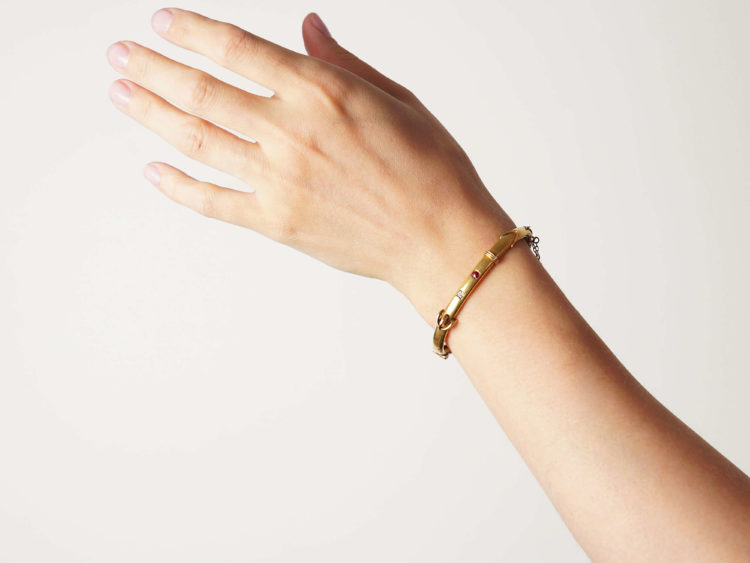 Edwardian 15ct Gold, Ruby & Diamond Buckle Bangle