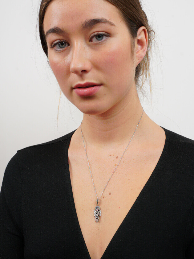 Art Deco 14ct White Gold Pendant Set With Diamonds on a Silver Chain