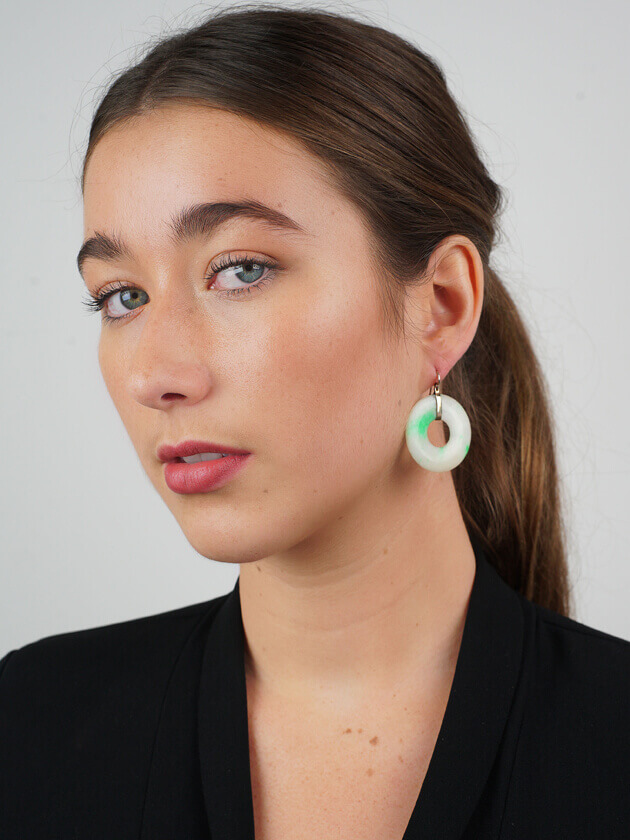 Art Deco Natural Jade & Gold Round Earrings