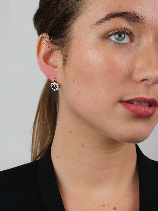 Edwardian 18ct Gold, Sapphire & Diamond Cluster Earrings