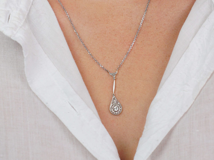 Art Deco 18ct White & Yellow Gold Pendant on 18ct White Gold Chain