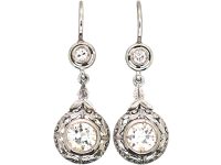 Art Deco 18ct White Gold & Diamond Drop Earrings