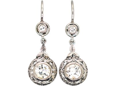 Art Deco 18ct White Gold & Diamond Drop Earrings