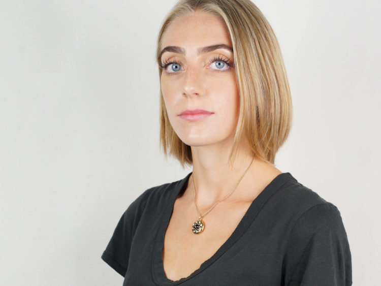 Victorian 18ct Gold & Black Enamel Pendant set with Onyx, Rose Diamonds & Natural Split Pearls
