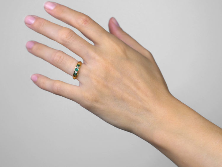 Edwardian 18ct Gold, Emerald & Diamond Five Stone Ring