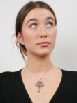 Art Deco Platinum, Sapphire & Diamond Bow Design Pendant on Platinum Chain
