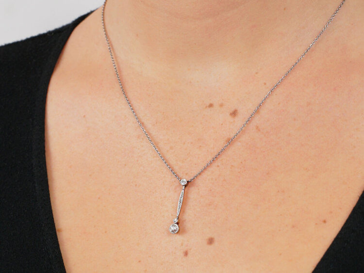 Art Deco Diamond Drop Pendant on Chain