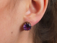 9ct Gold & Amethyst Round Stud Earrings