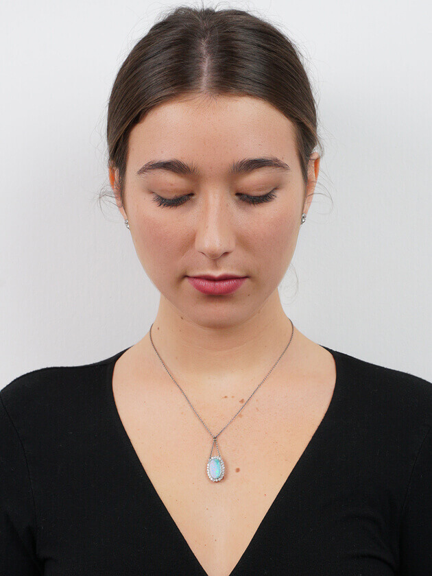 Edwardian Platinum Diamond & Opal Pendant on Platinum Chain