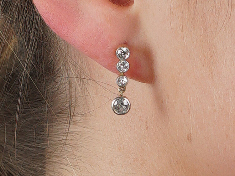 Edwardian Four Stone Diamond Drop Earrings