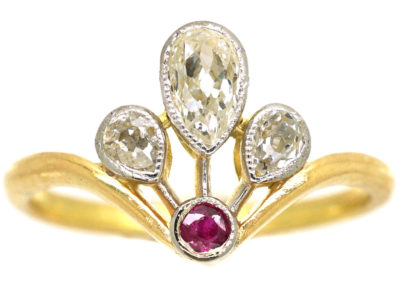 Art Nouveau 18ct Gold & Platinum, Ruby & Diamond Ring