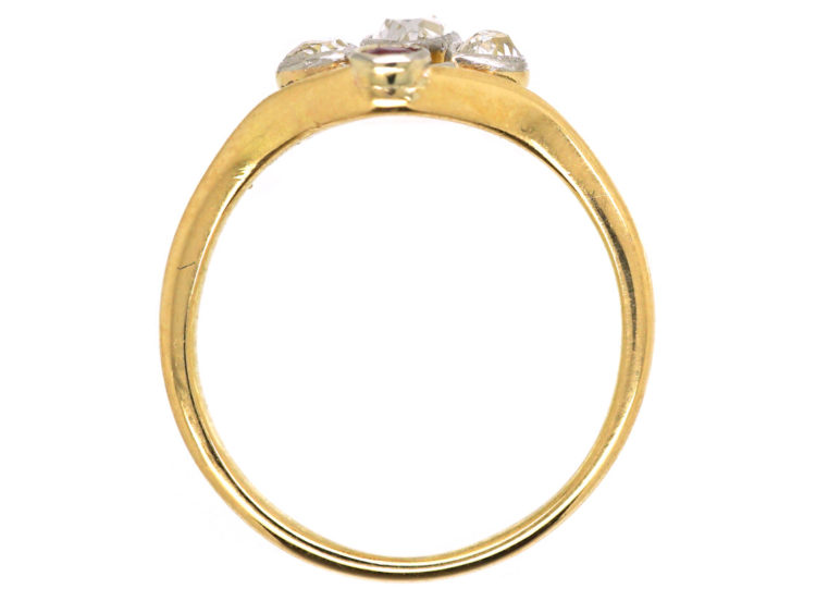 Art Nouveau 18ct Gold & Platinum, Ruby & Diamond Ring