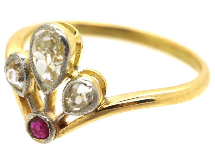 Art Nouveau 18ct Gold & Platinum, Ruby & Diamond Ring