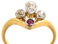 Art Nouveau 18ct Gold & Platinum, Ruby & Diamond Ring