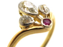 Art Nouveau 18ct Gold & Platinum, Ruby & Diamond Ring
