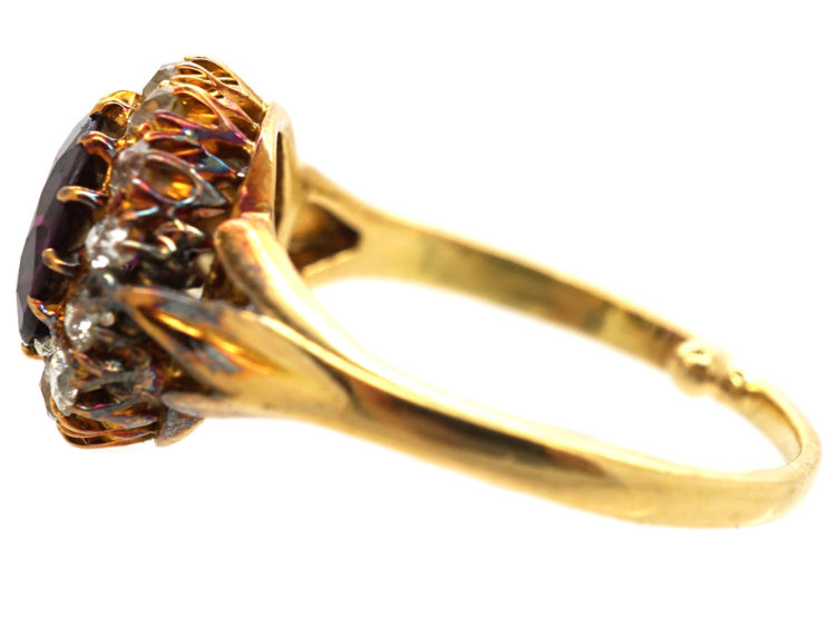 Edwardian 18ct Gold, Garnet & Diamond Cluster Ring