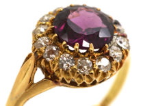 Edwardian 18ct Gold, Garnet & Diamond Cluster Ring