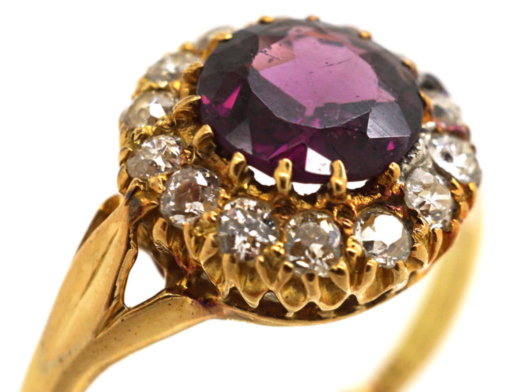 Edwardian 18ct Gold, Garnet & Diamond Cluster Ring