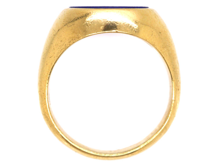18ct Gold & Lapis Lazuli Signet Ring With Crest Intaglio