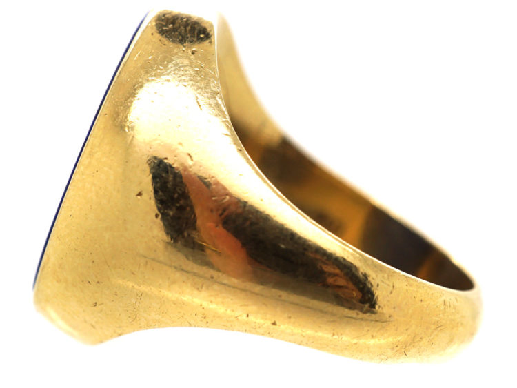18ct Gold & Lapis Lazuli Signet Ring With Crest Intaglio