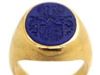 18ct Gold & Lapis Lazuli Signet Ring With Crest Intaglio
