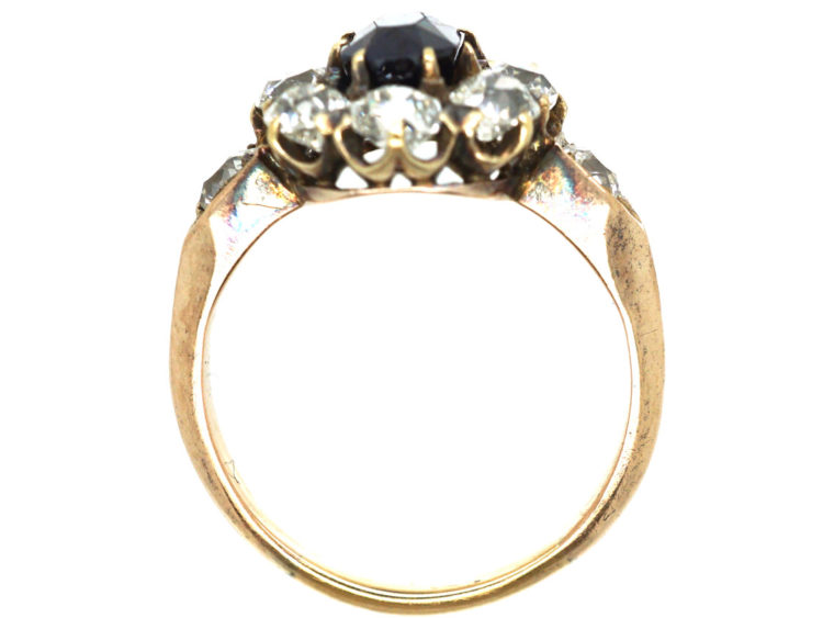 Edwardian 18ct Gold, Sapphire & Diamond Oval Cluster Ring