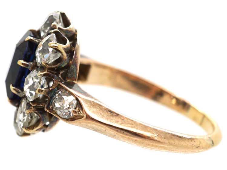 Edwardian 18ct Gold, Sapphire & Diamond Oval Cluster Ring