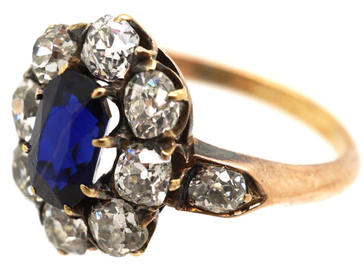 Edwardian 18ct Gold, Sapphire & Diamond Oval Cluster Ring