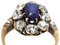 Edwardian 18ct Gold, Sapphire & Diamond Oval Cluster Ring