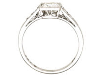 Art Deco Platinum, Diamond Solitaire Ring with Diamond Set Shoulders